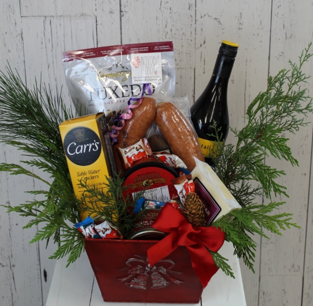 Picture of Gourmet Meat and Cheese Planter with Wine 