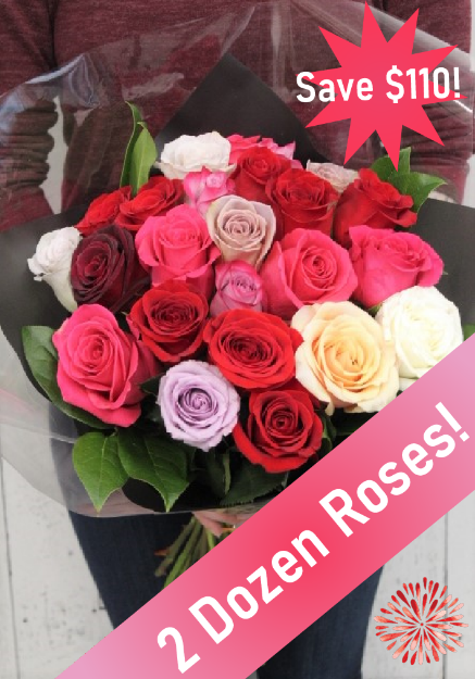 Picture of Two Dozen Premium Mixed Roses Hand-Tied Bouquet 