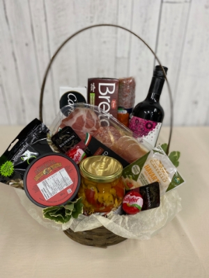 Show details for Charcuterie Basket with Red Wine  Picture of Charcuterie Basket with Red Wine
